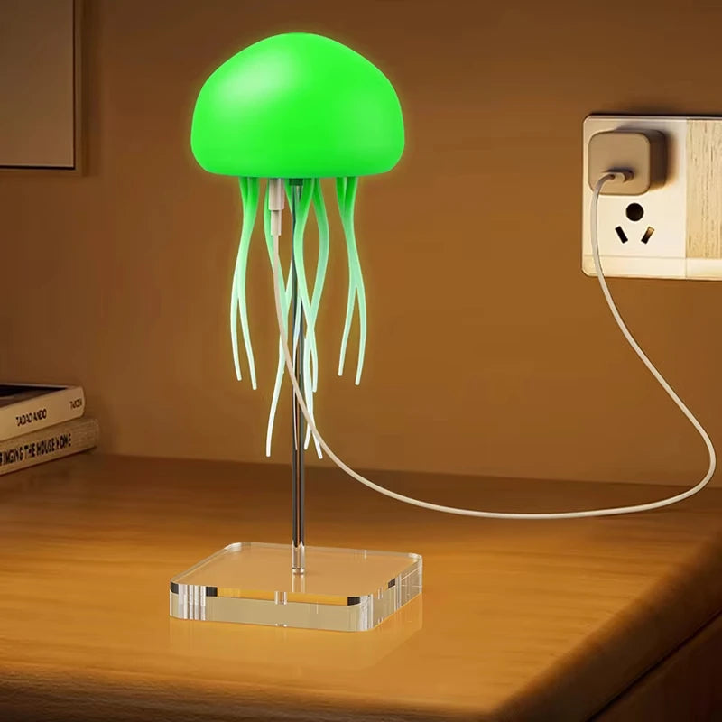 Jellyfish Cartoon LED Night Light – Voice Control RGB Rotating Lamp