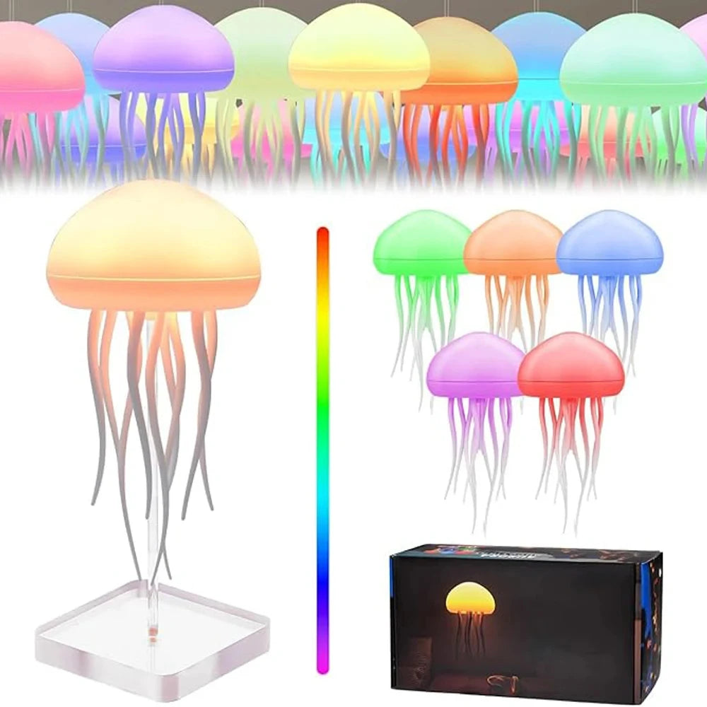 Jellyfish Cartoon LED Night Light – Voice Control RGB Rotating Lamp