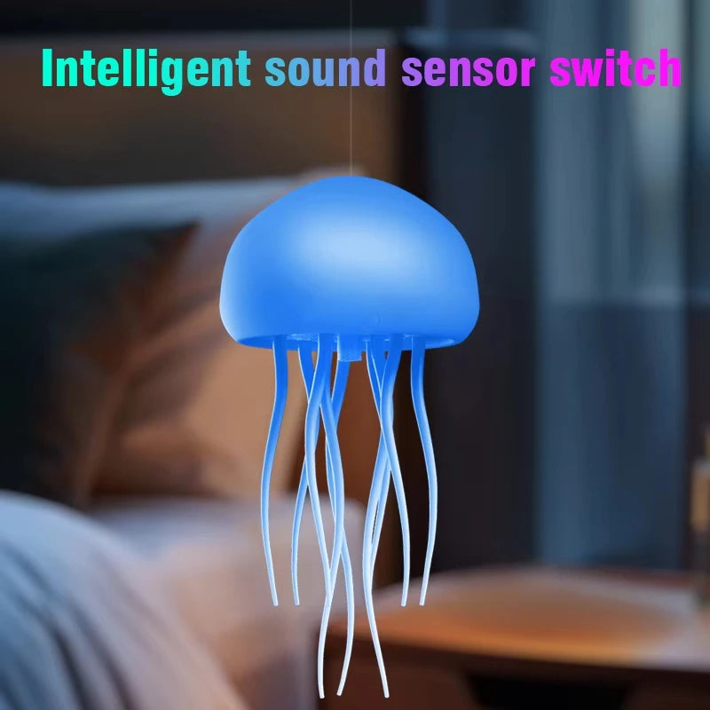 Jellyfish Cartoon LED Night Light – Voice Control RGB Rotating Lamp