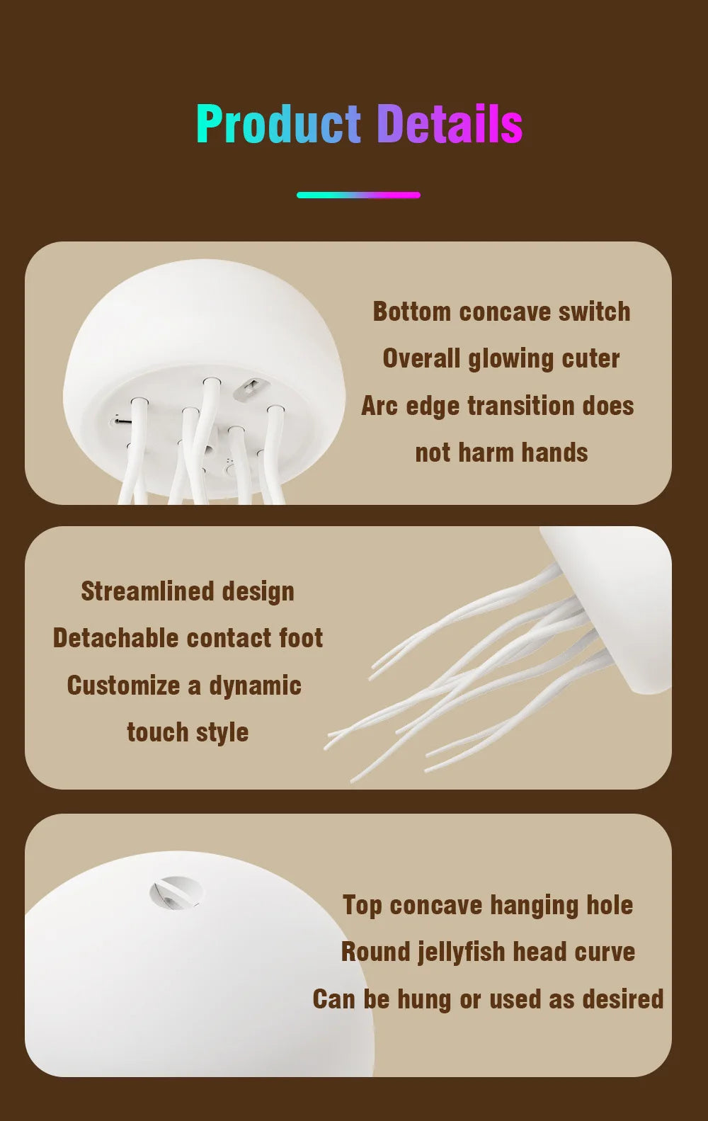Jellyfish Cartoon LED Night Light – Voice Control RGB Rotating Lamp