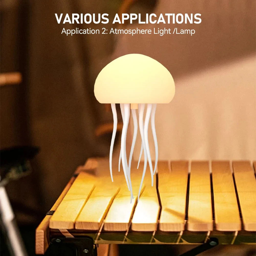 Jellyfish Cartoon LED Night Light – Voice Control RGB Rotating Lamp