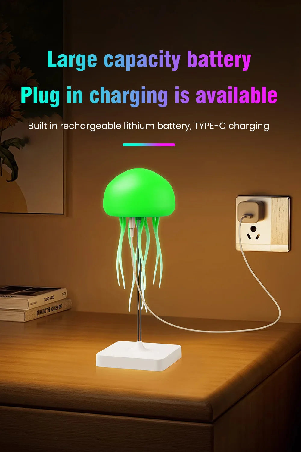 Jellyfish Cartoon LED Night Light – Voice Control RGB Rotating Lamp